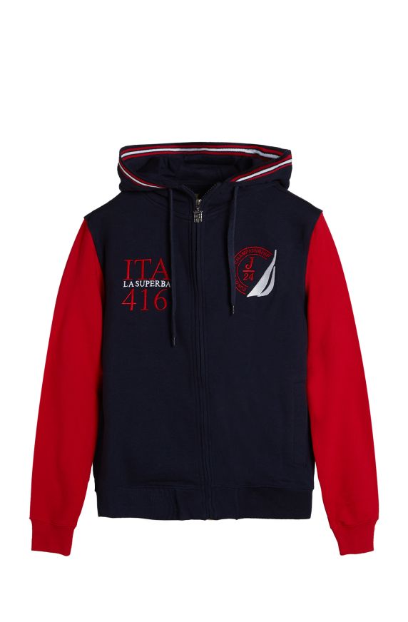 TWO-TONE HOODED SWEATSHIRT IN PURE COTTON FRENCH TERRY