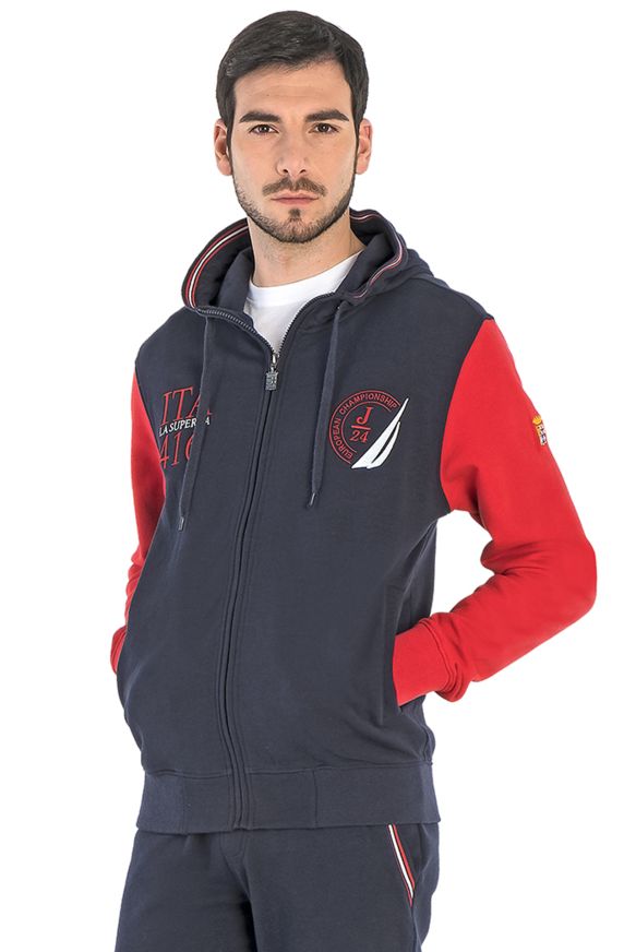 ZWEIFARBIGES SWEATSHIRT MIT KAPURE AUS REINEM FRANZÖSISCHEN FROTTEE