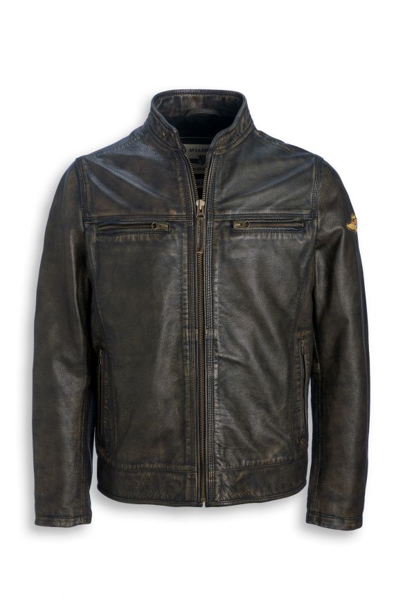 Chaqueta en cuero genuino martillado