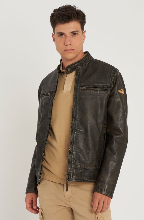 Chaqueta en cuero genuino martillado