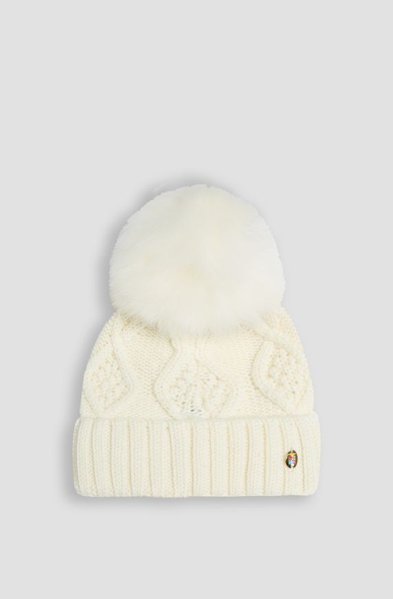 Cappello da donna in misto lana con pon pon