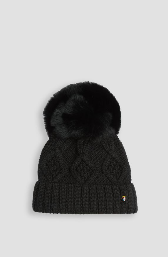 Cappello da donna in misto lana con pon pon