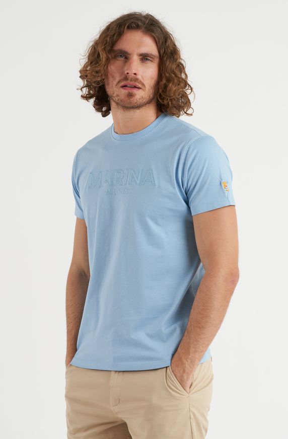 T-shirt da uomo in cotone scritta sul petto ricamata