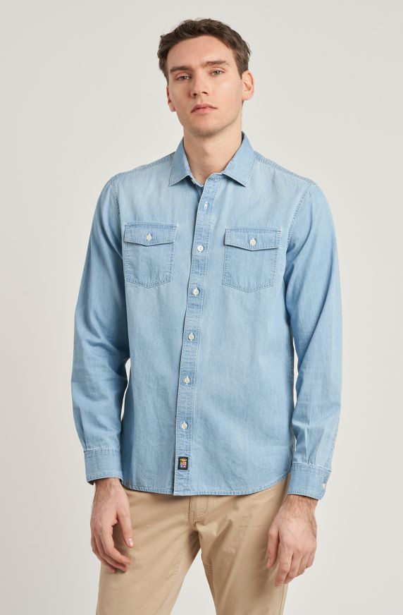 Camicia da uomo in cotone stone washed