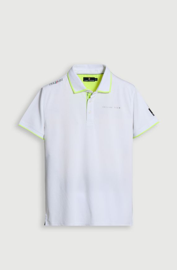 Men's Sailing Team pique polo shirt with fluorescent yellow trim