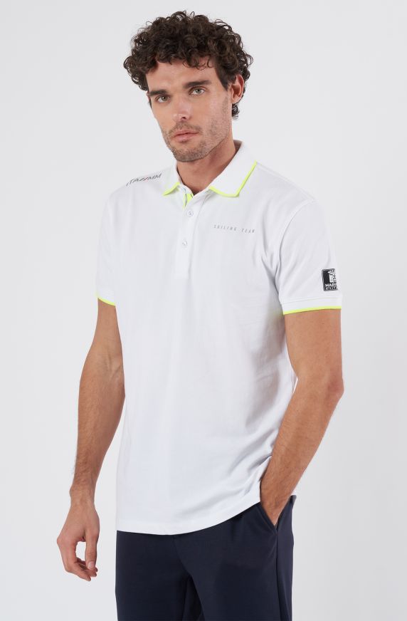 Men's Sailing Team pique polo shirt with fluorescent yellow trim