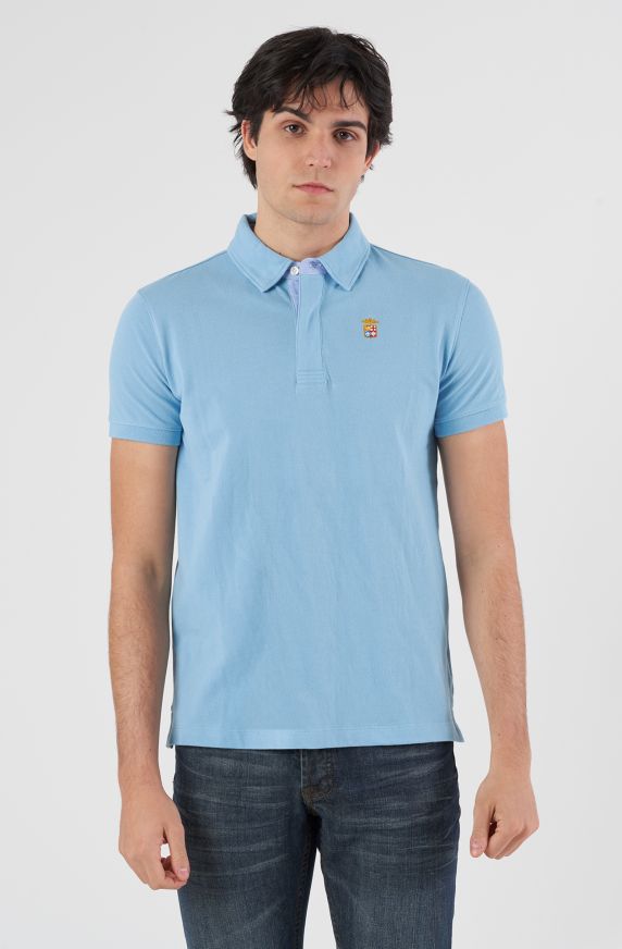 Men's pique polo shirt with chambray trim