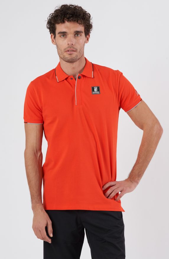 Polo uomo Sailing Team in piquet rifiniture arancio fluo