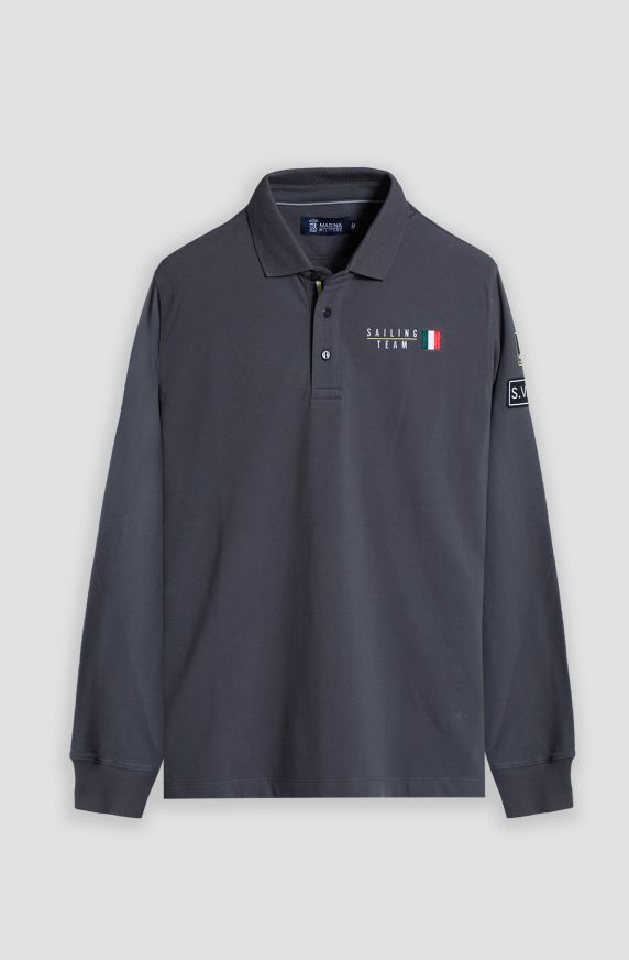 Polo manica lunga uomo Sailing Team in cotone piquet