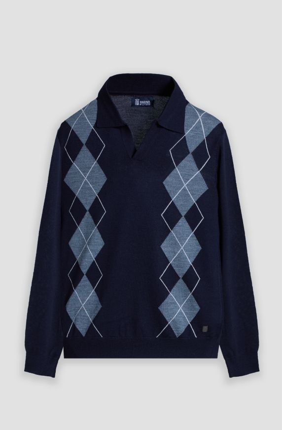 Maglia polo uomo fantasia a rombi