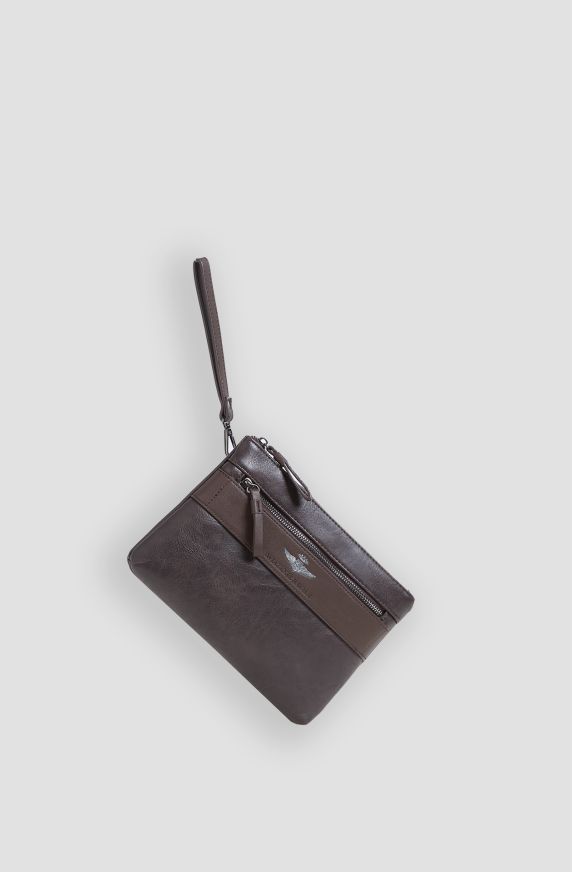 Men's aged faux leather pouch