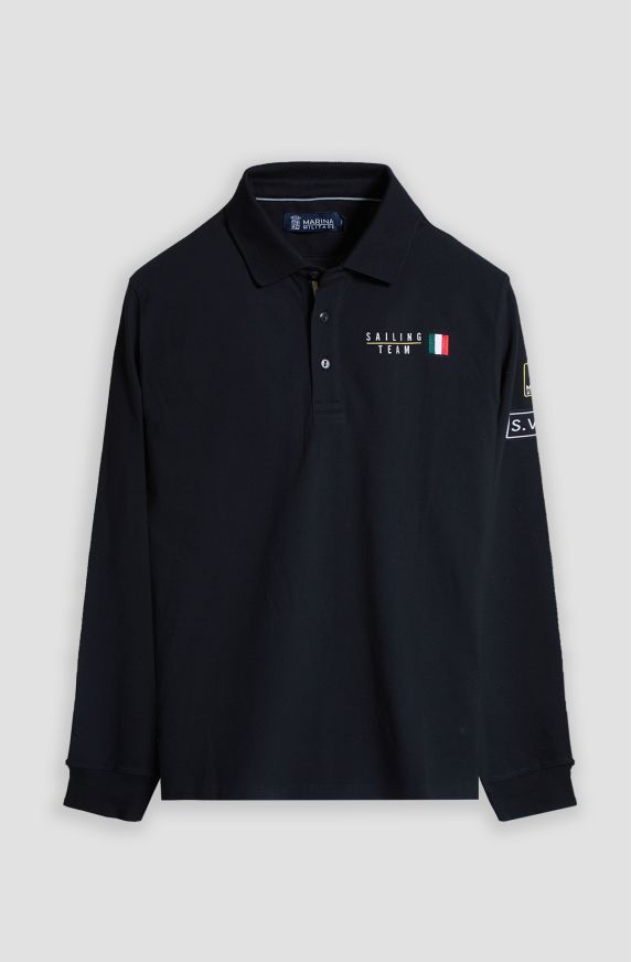 Polo manica lunga uomo Sailing Team in cotone piquet