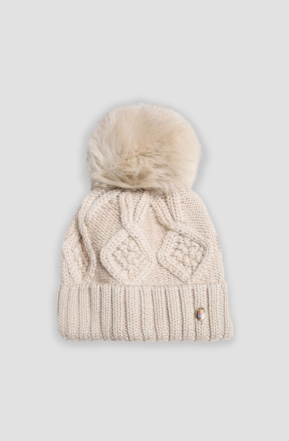 Cappello da donna in misto lana con pon pon