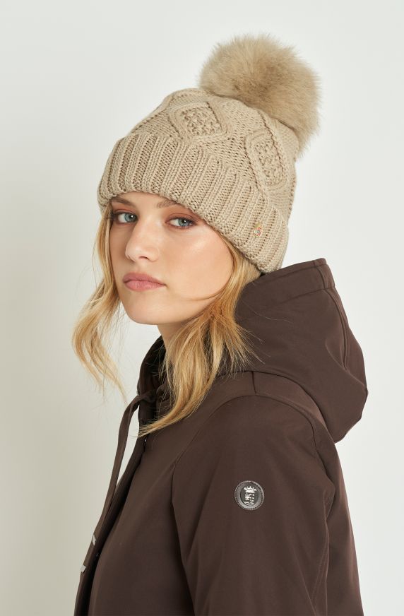 Cappello da donna in misto lana con pon pon