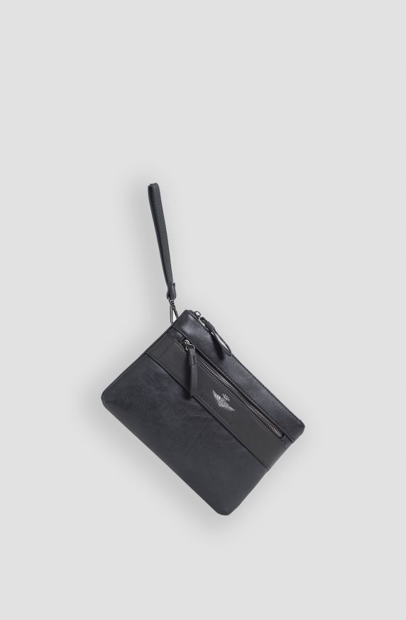 Men's aged faux leather pouch