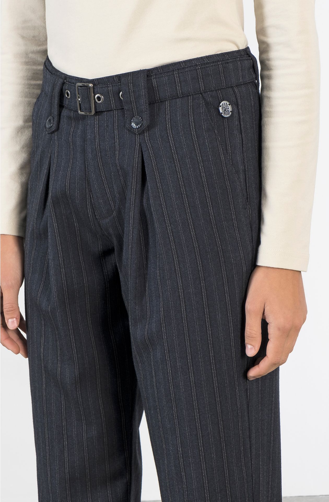 PINSTRIPED PLEATED PANTS