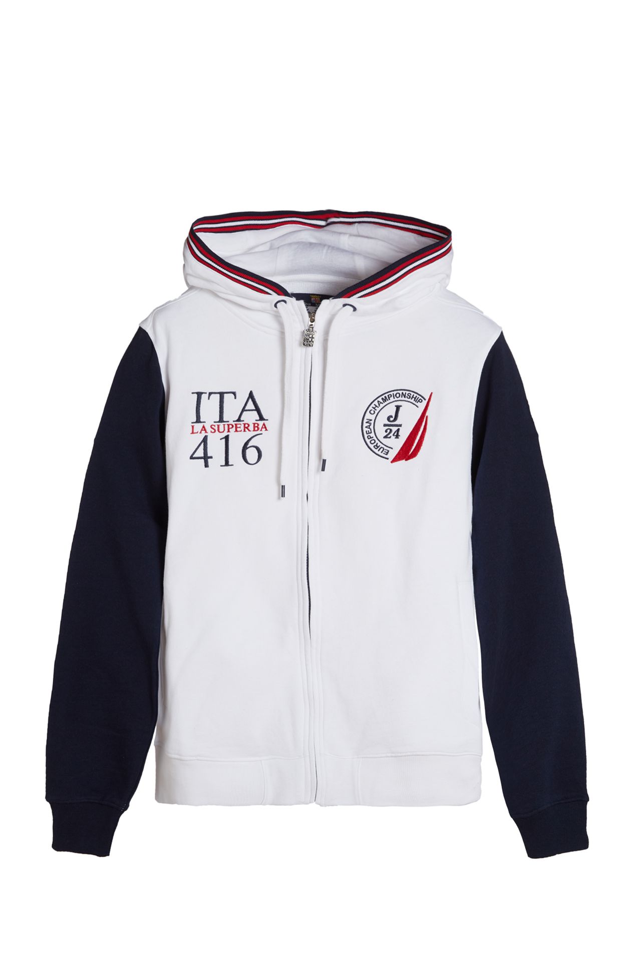 TWO-TONE HOODED SWEATSHIRT IN PURE COTTON FRENCH TERRY