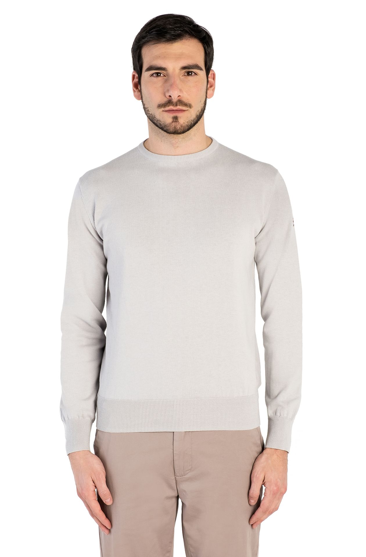 BASIC PULLOVER MIT RUNDHALSAUSSCHNITT AUS REINER BAUMWOLLE