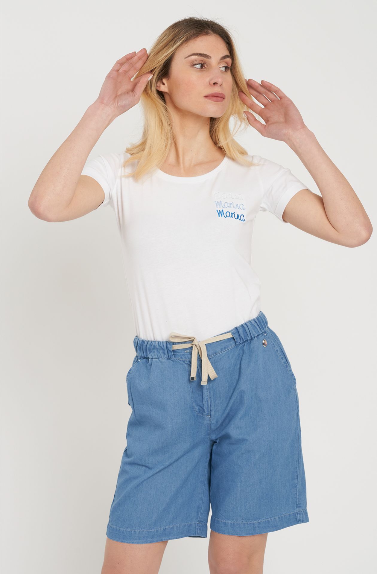 Lightweight chambray Bermuda shorts