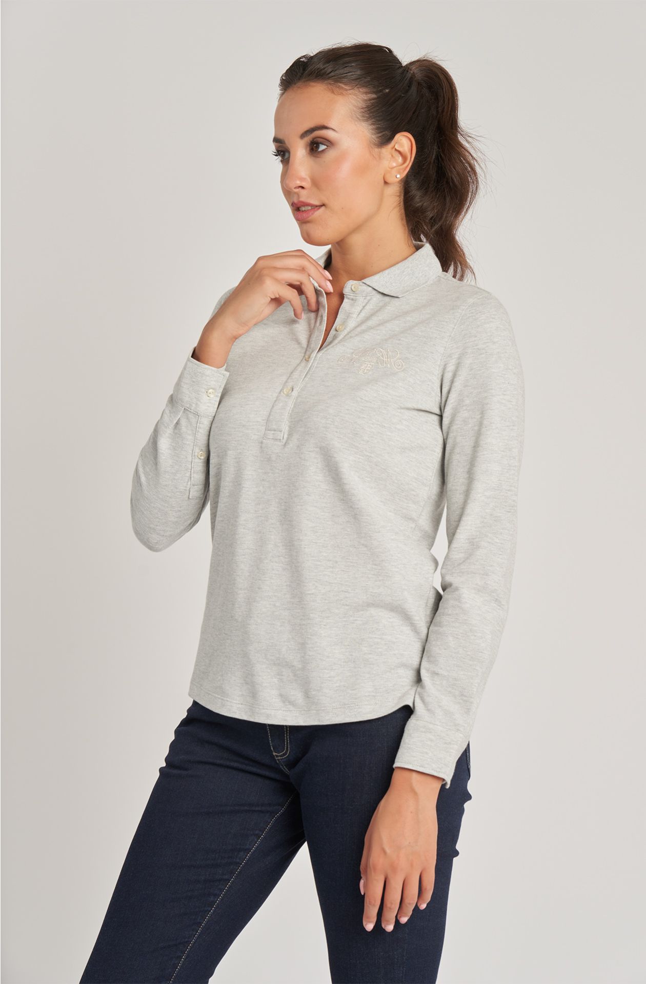 Polo da donna in cotone piquet manica lunga