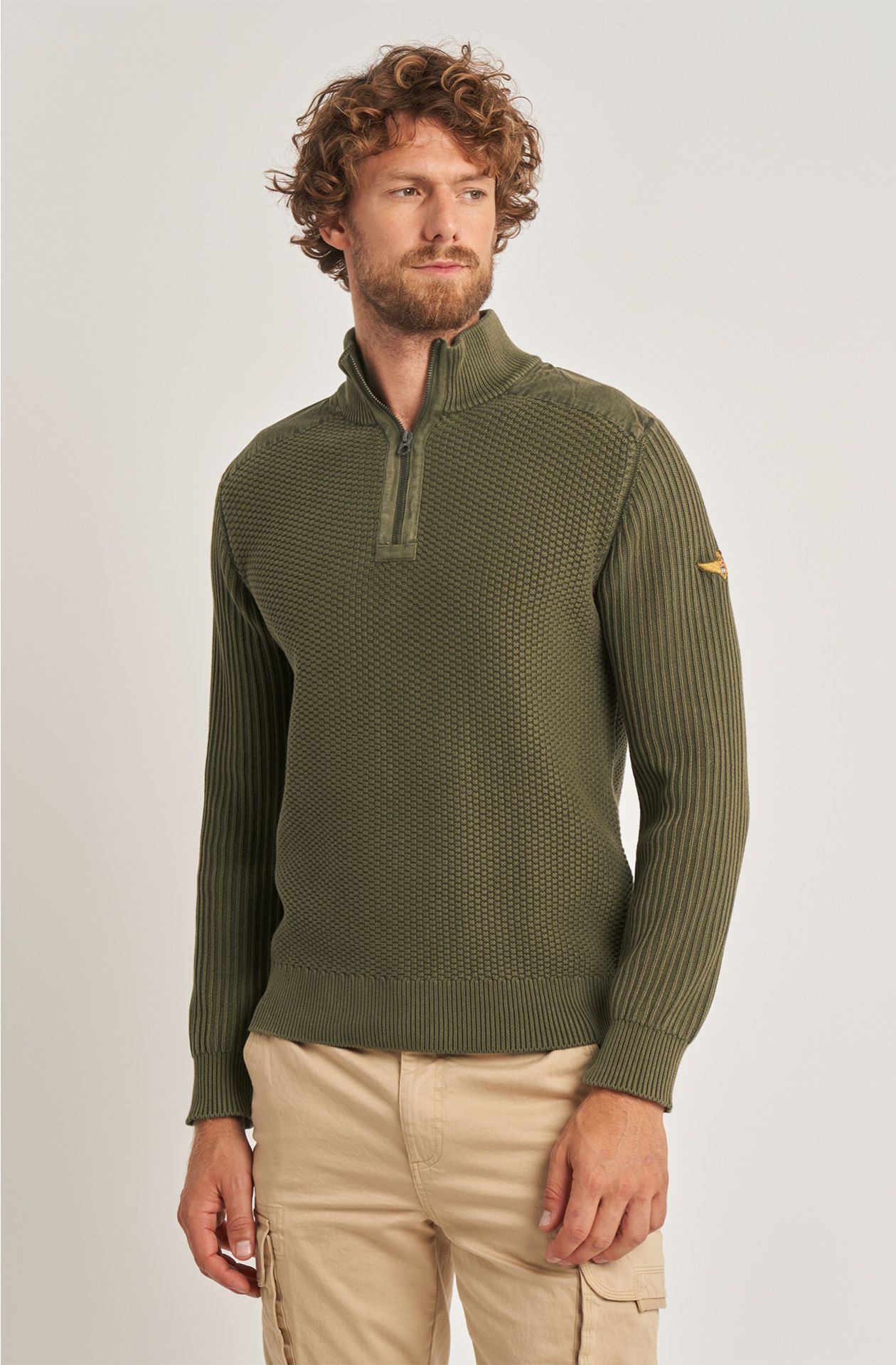 Aviazione Navale men's sweater in warm cotton half zip