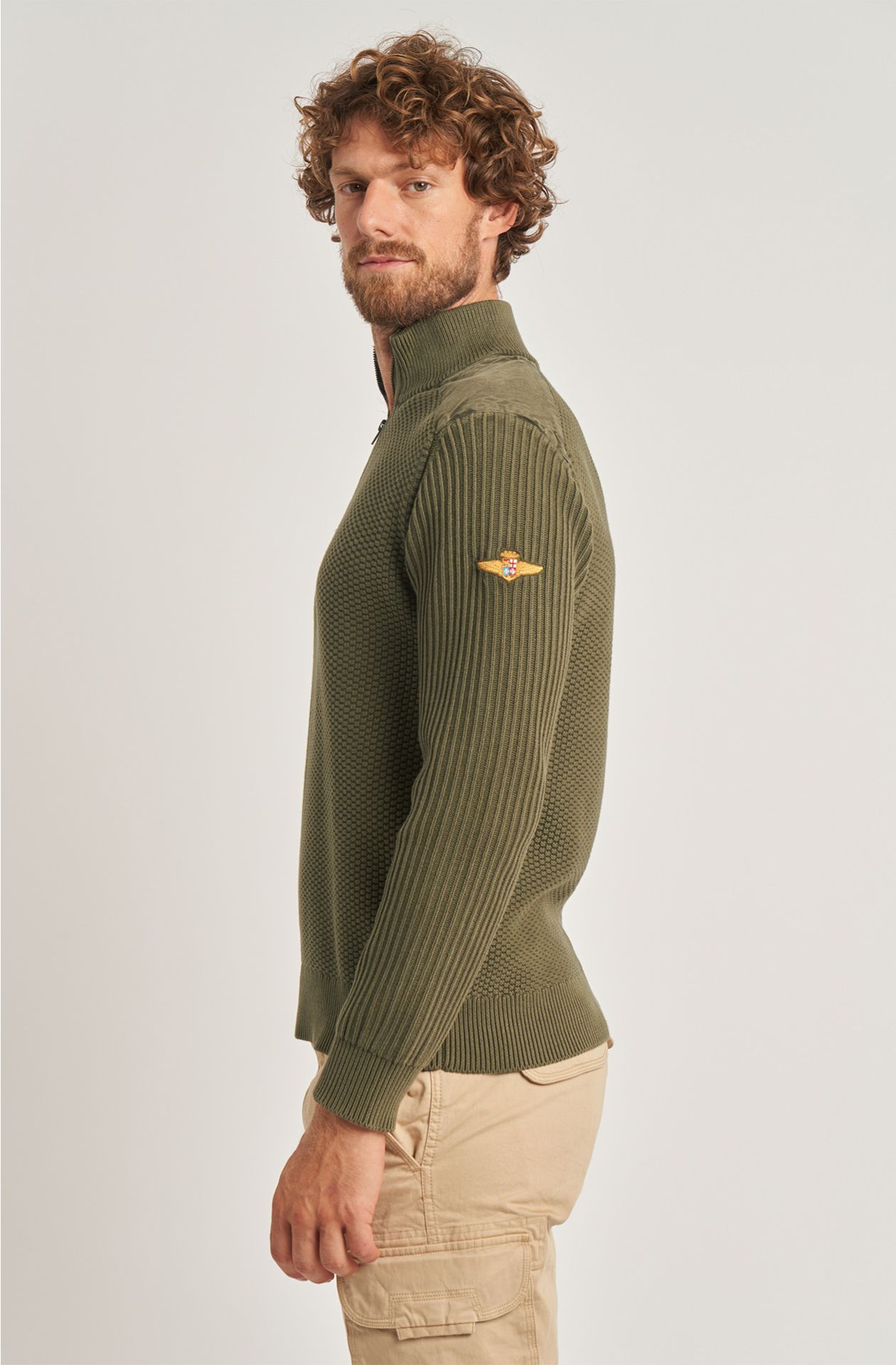 Aviazione Navale men's sweater in warm cotton half zip