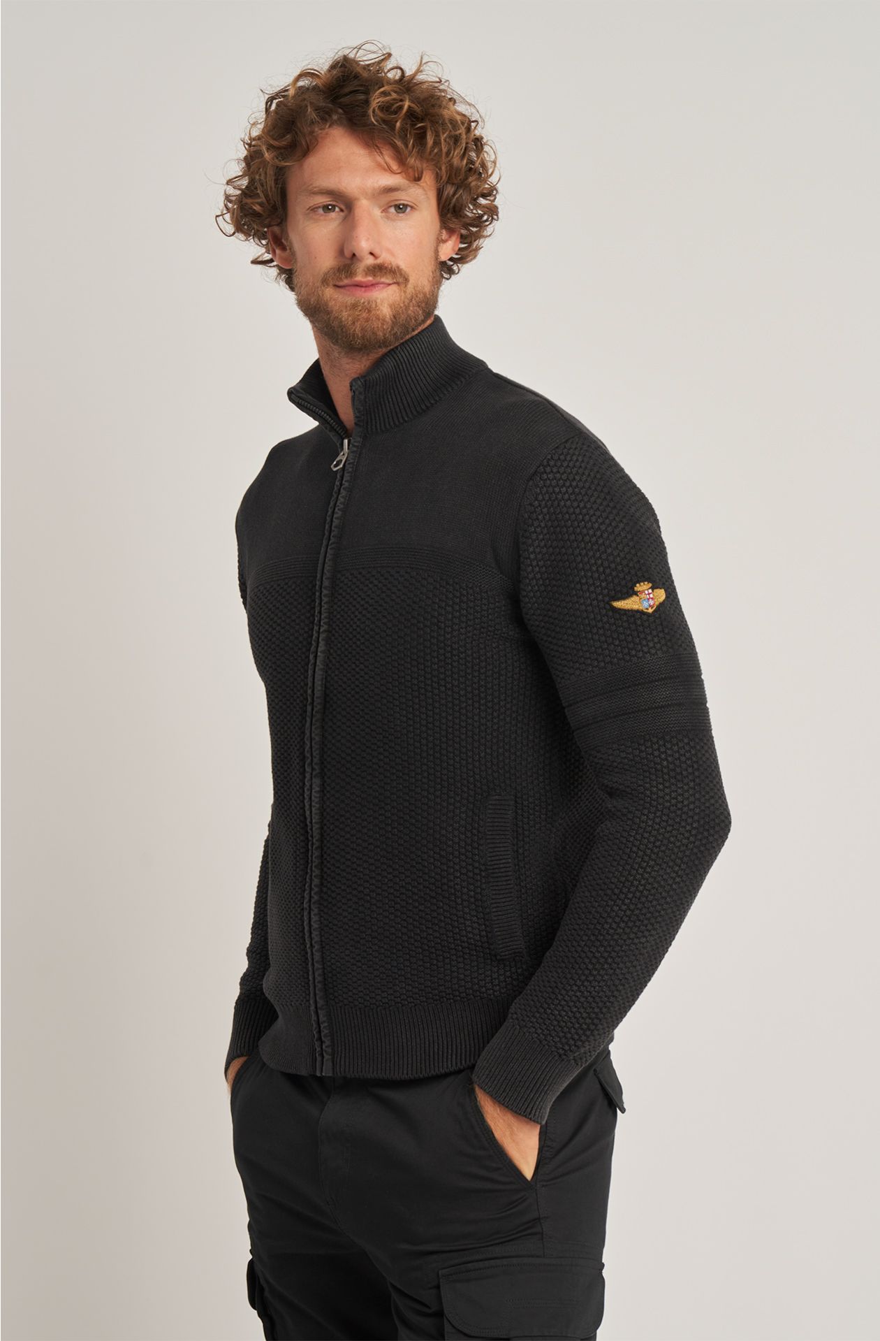 Maglione da uomo Aviazione Navale in caldo cotone full zip