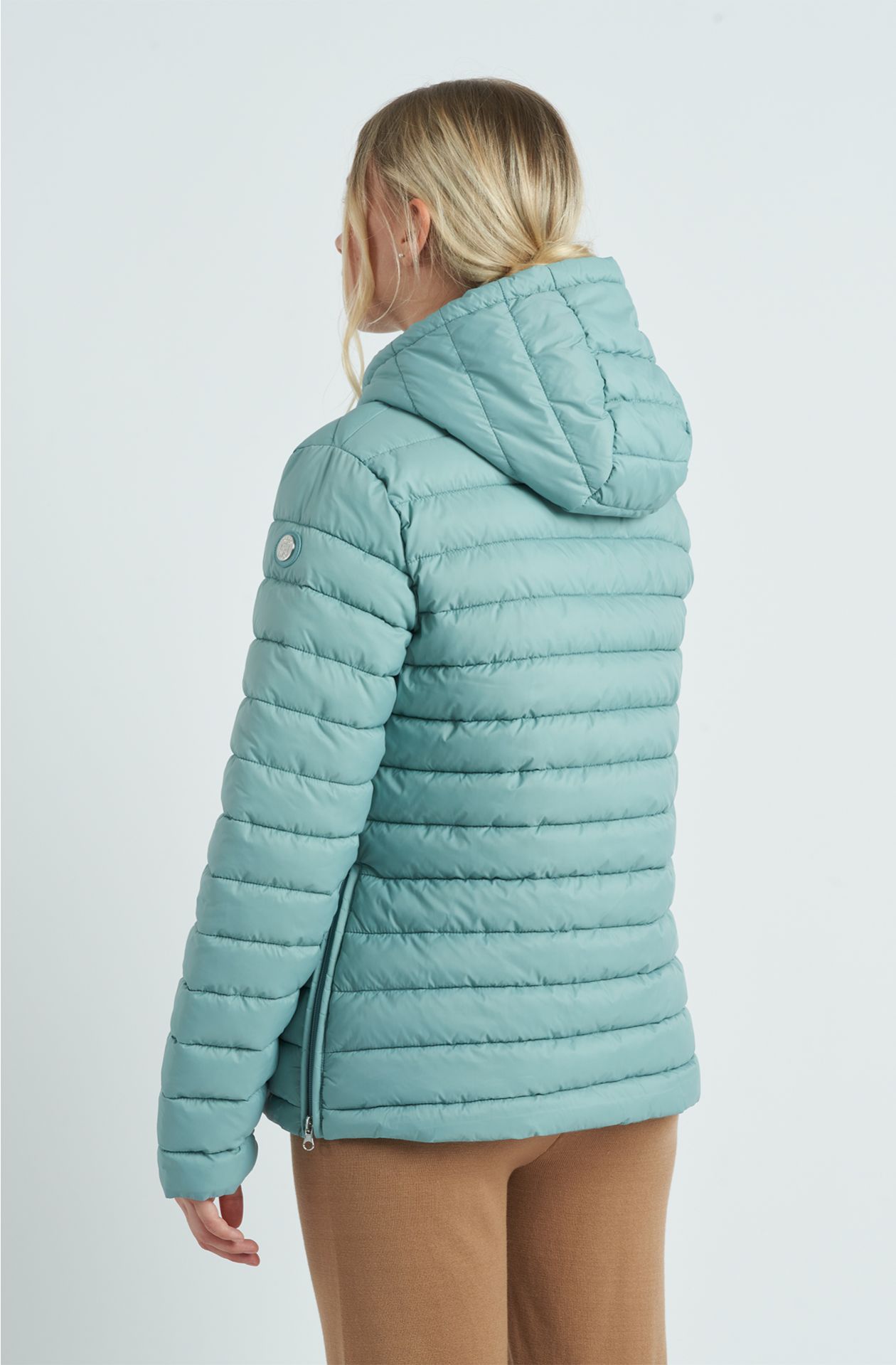 Giacca trapuntata da donna in nylon con cappuccio