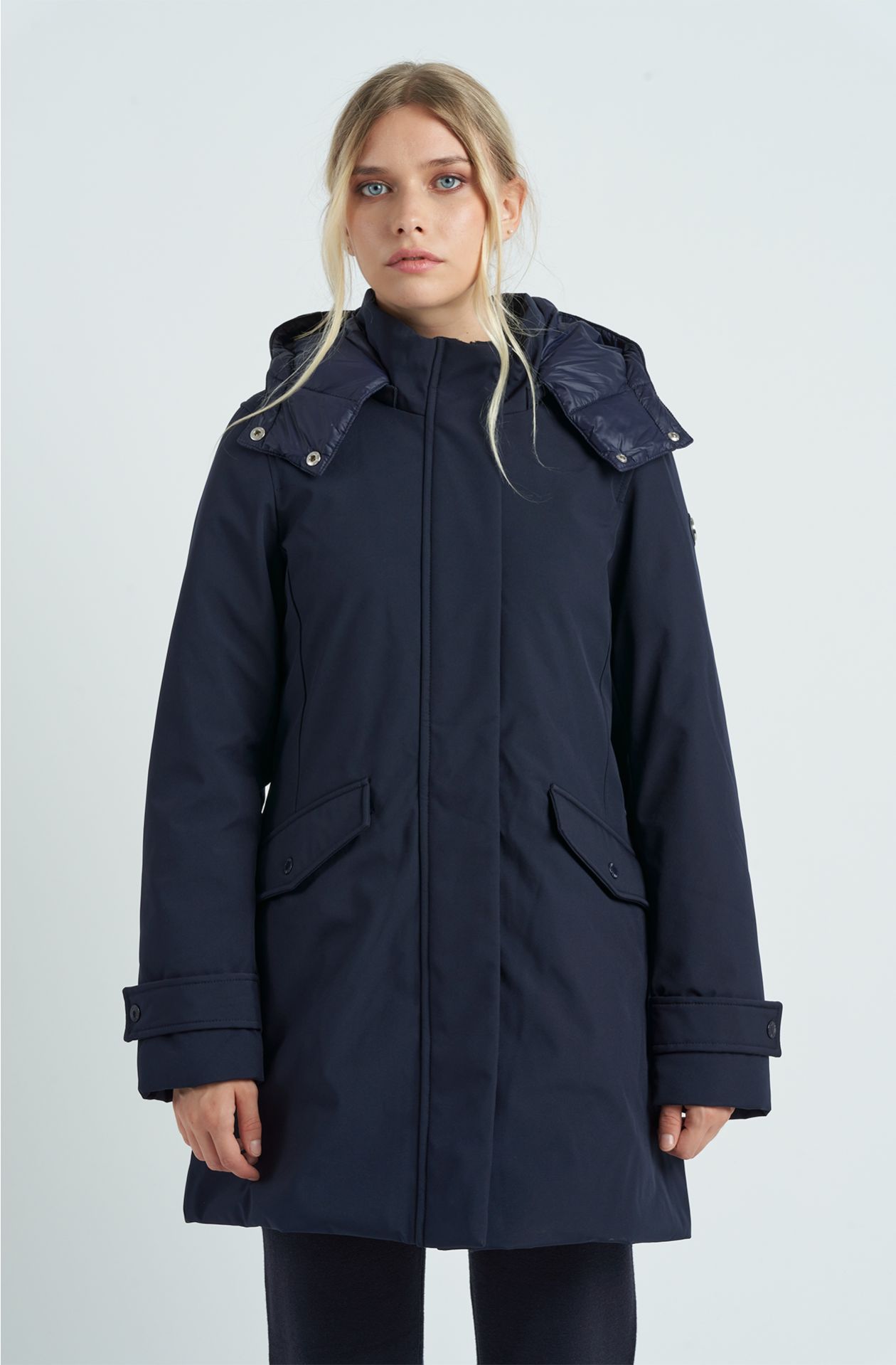 Giaccone da donna in soft shell con cappuccio
