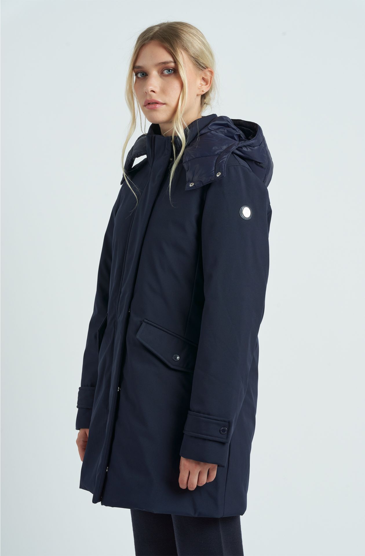 Giaccone da donna in soft shell con cappuccio