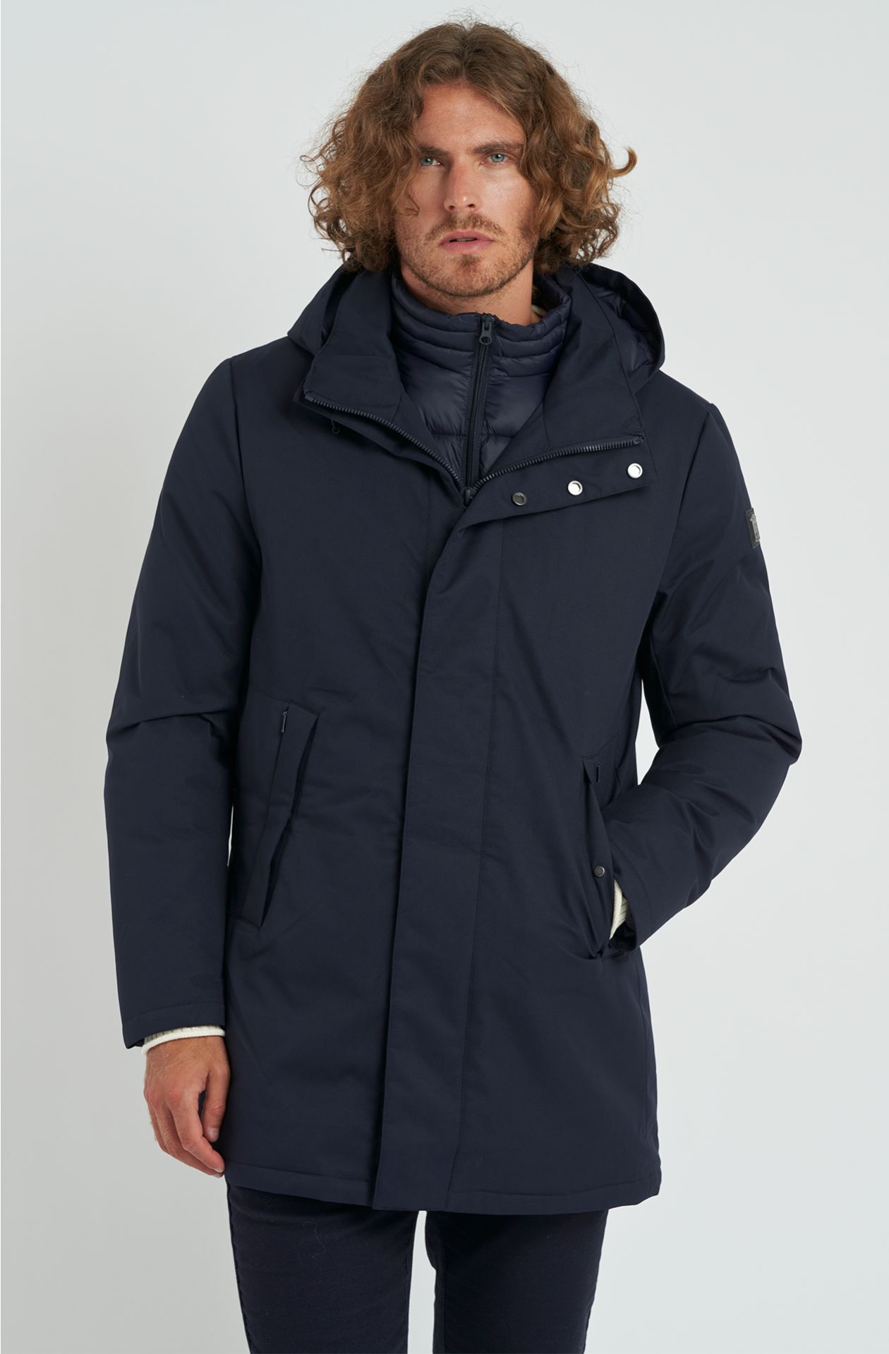 Giaccone da uomo in tessuto con trama in diagonale