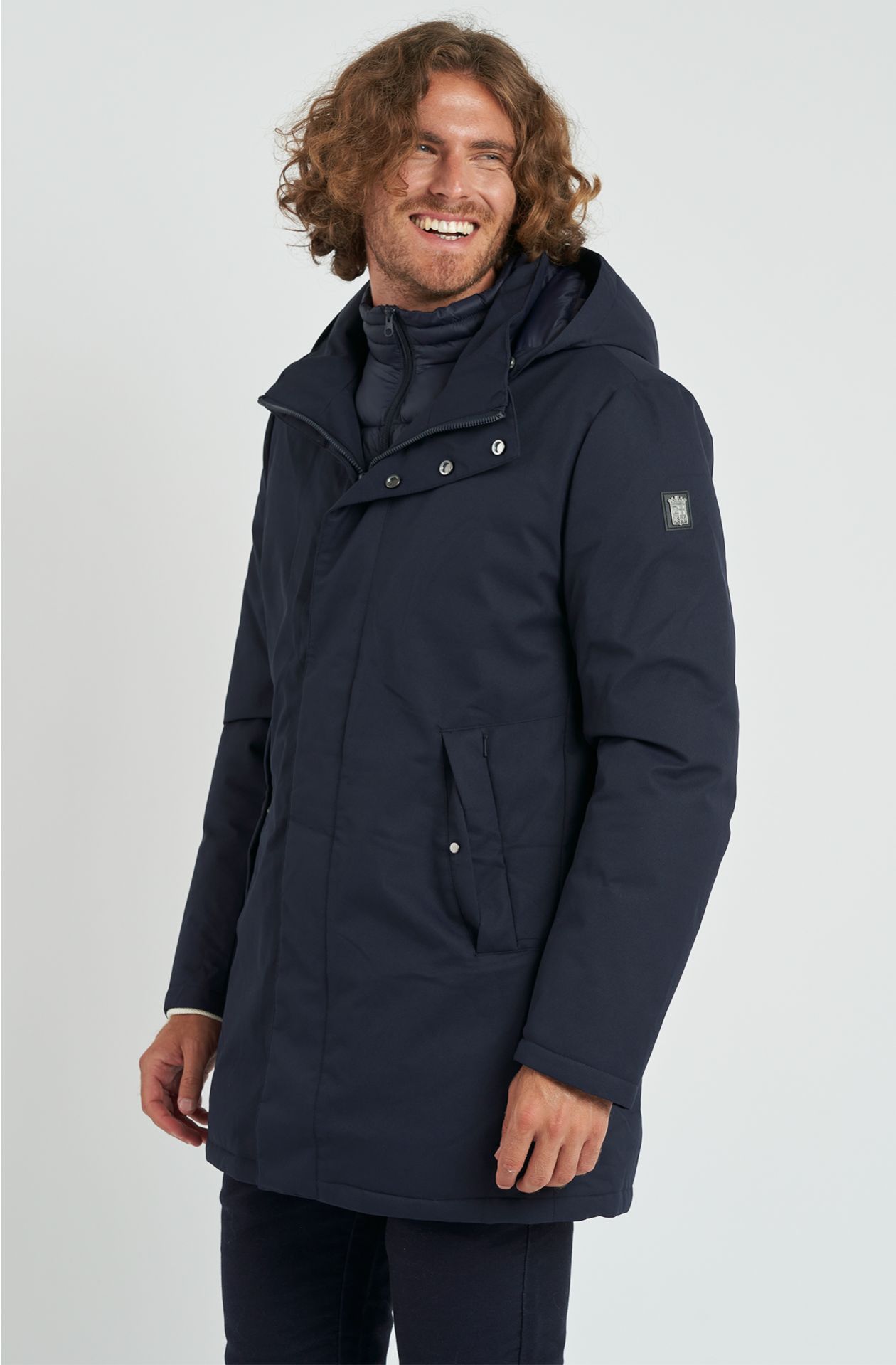 Giaccone da uomo in tessuto con trama in diagonale