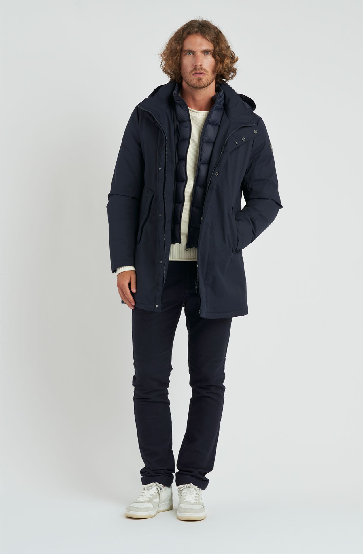 Giaccone da uomo in tessuto con trama in diagonale