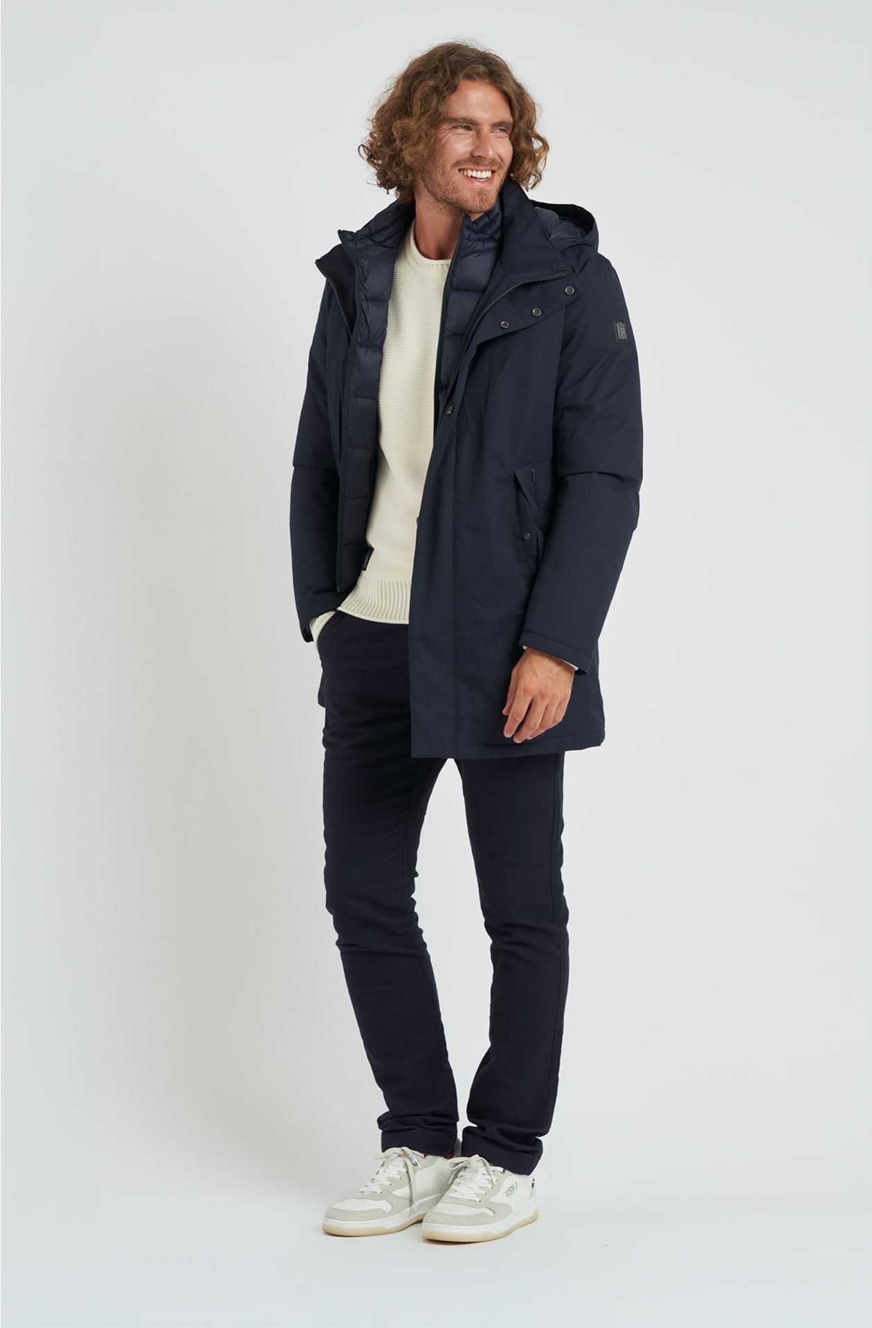 Giaccone da uomo in tessuto con trama in diagonale