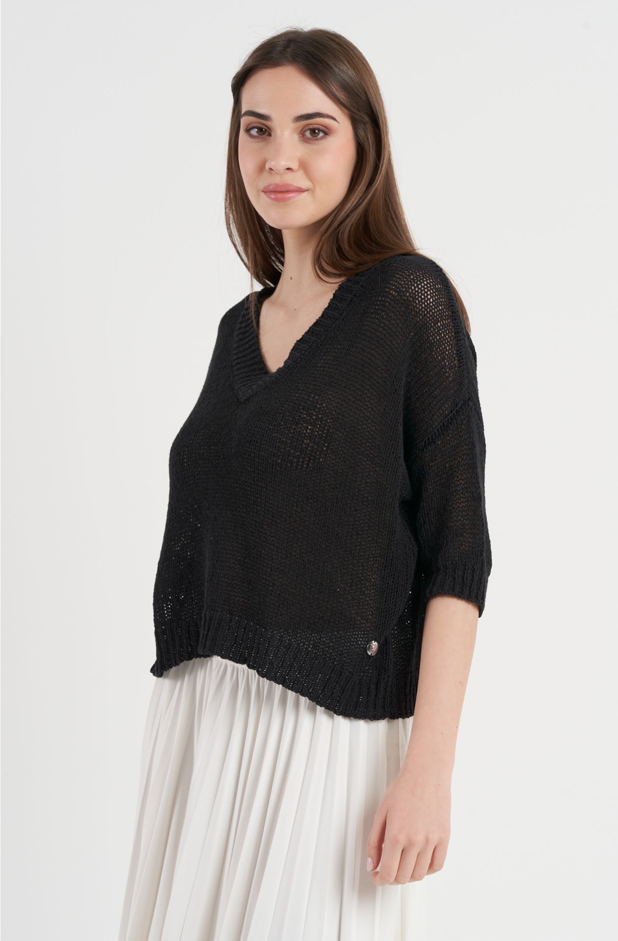 Maglia donna in cotone scollo a V