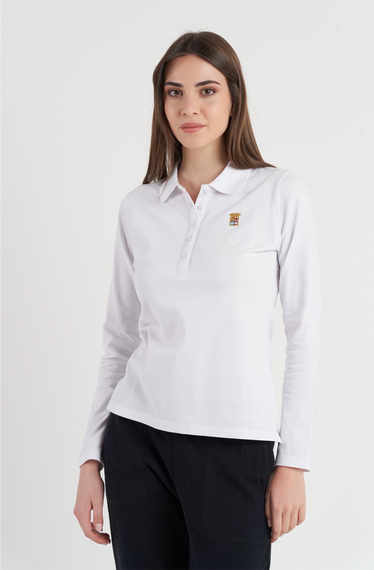 Polo donna manica lunga in cotone piquet