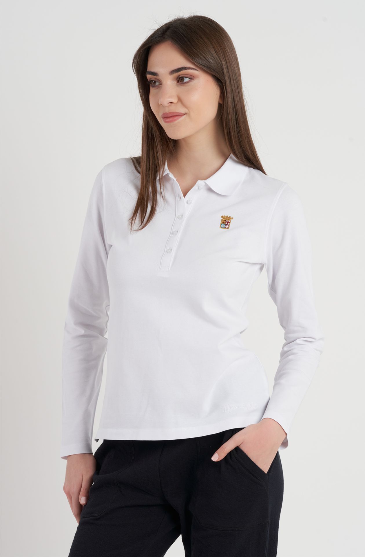 Polo donna manica lunga in cotone piquet