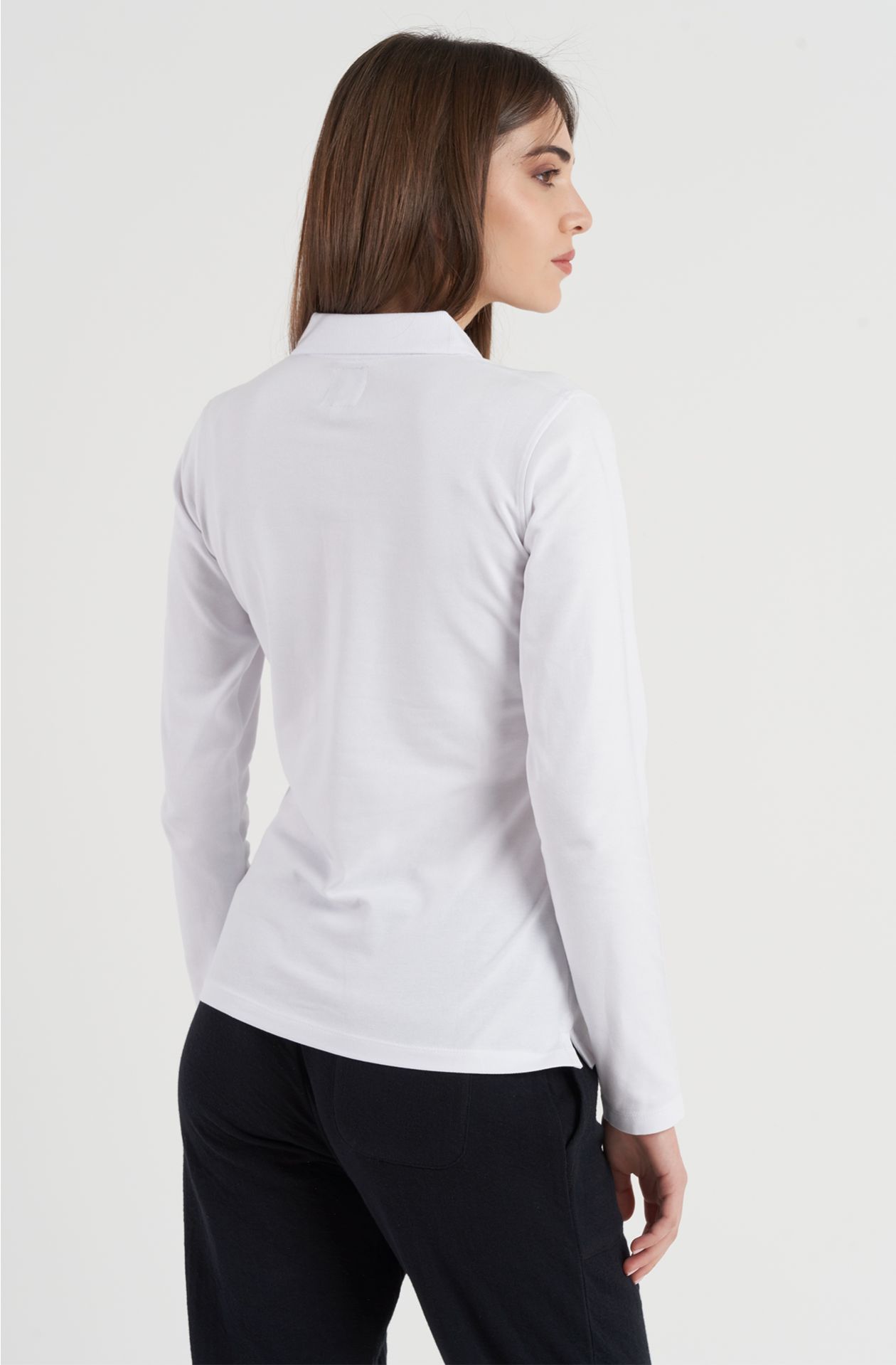 Polo donna manica lunga in cotone piquet