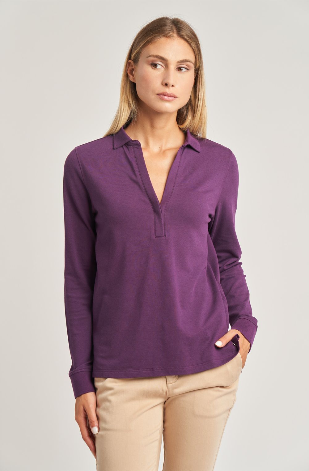 Women's long-sleeved pique cotton polo shirt