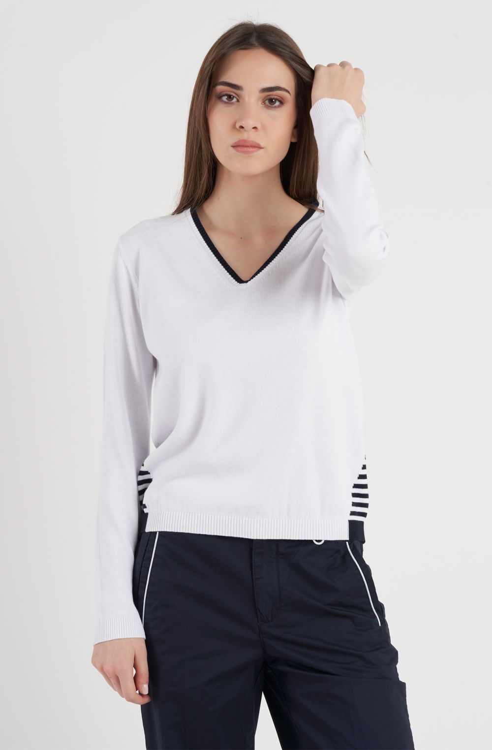 Maglia donna Amerigo Vespucci in cotone con scollo a V in costina