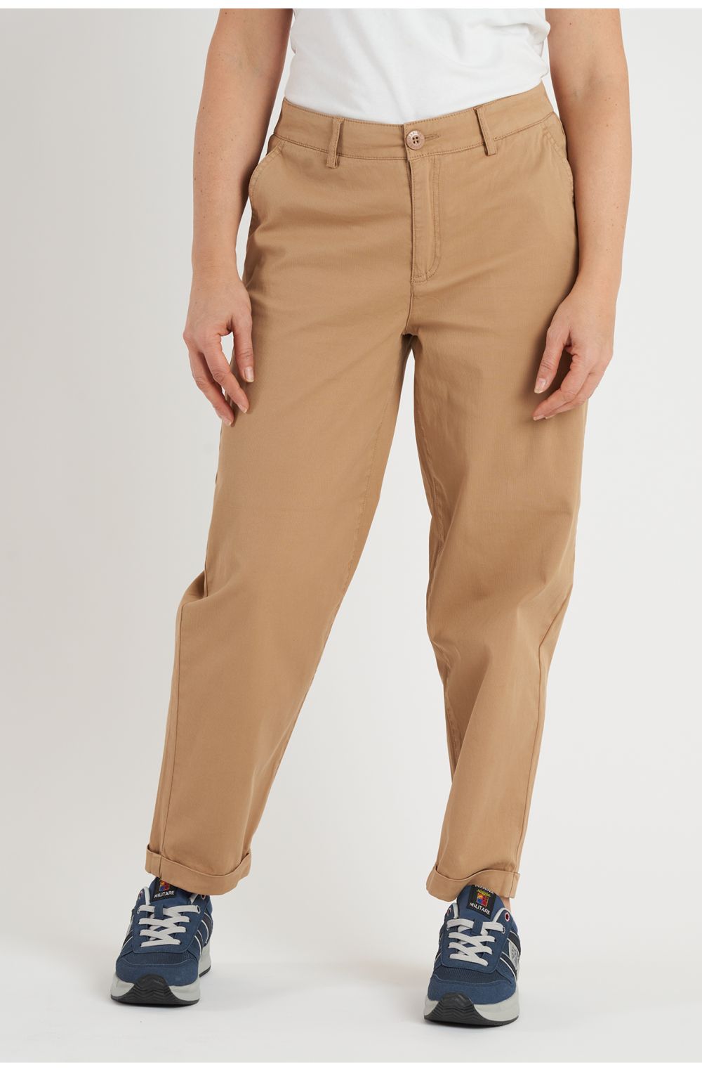 Pantalone donna chino in cotone gamba larga