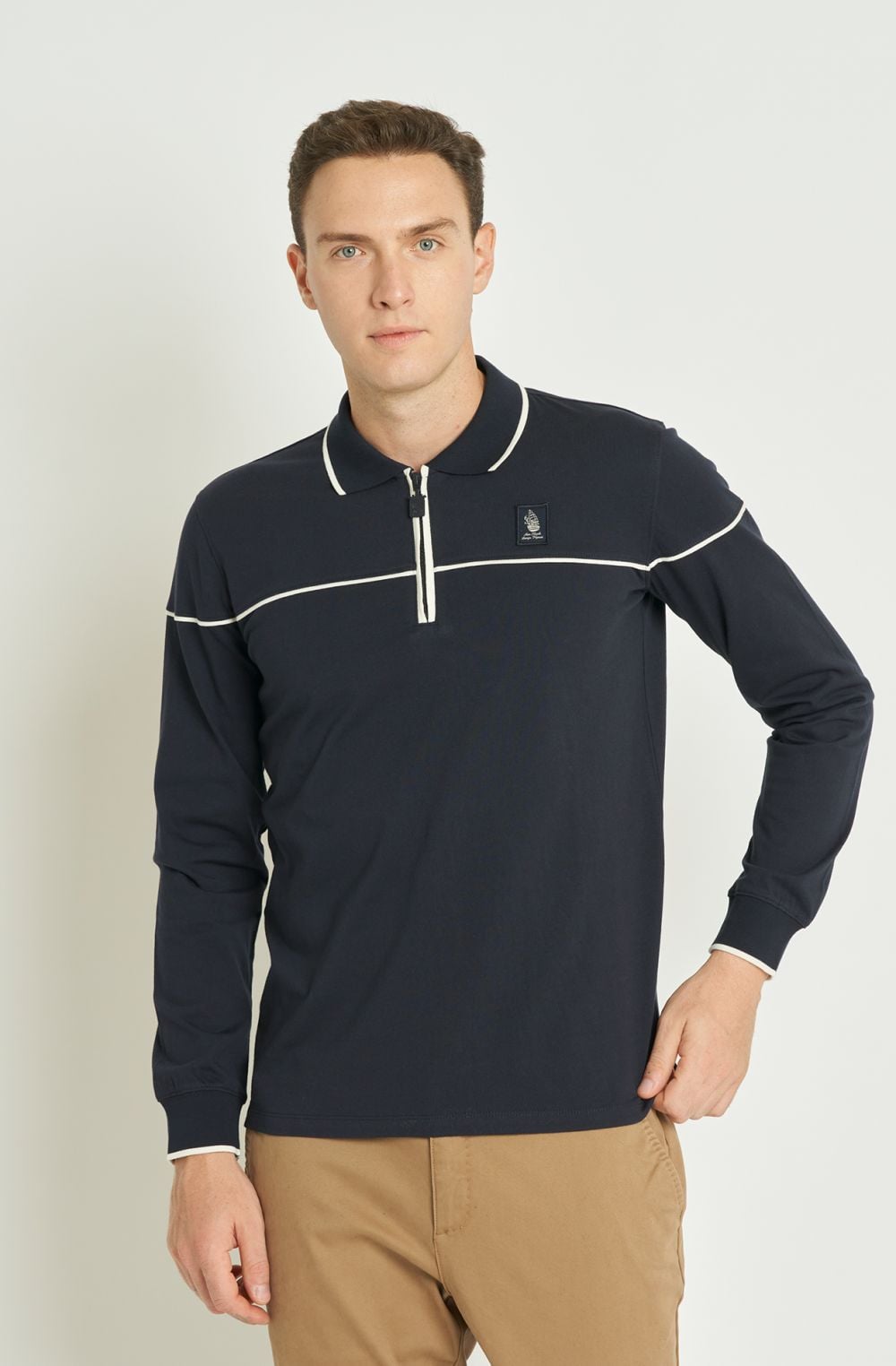 Amerigo Vespucci men's long-sleeve polo shirt with half-zip