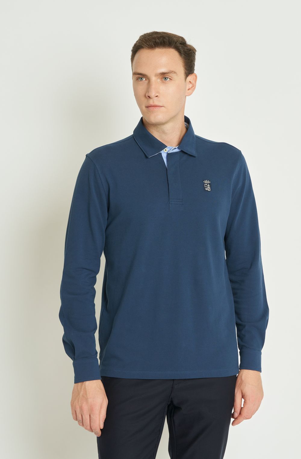 Polo uomo con rifiniture in tessuto oxford