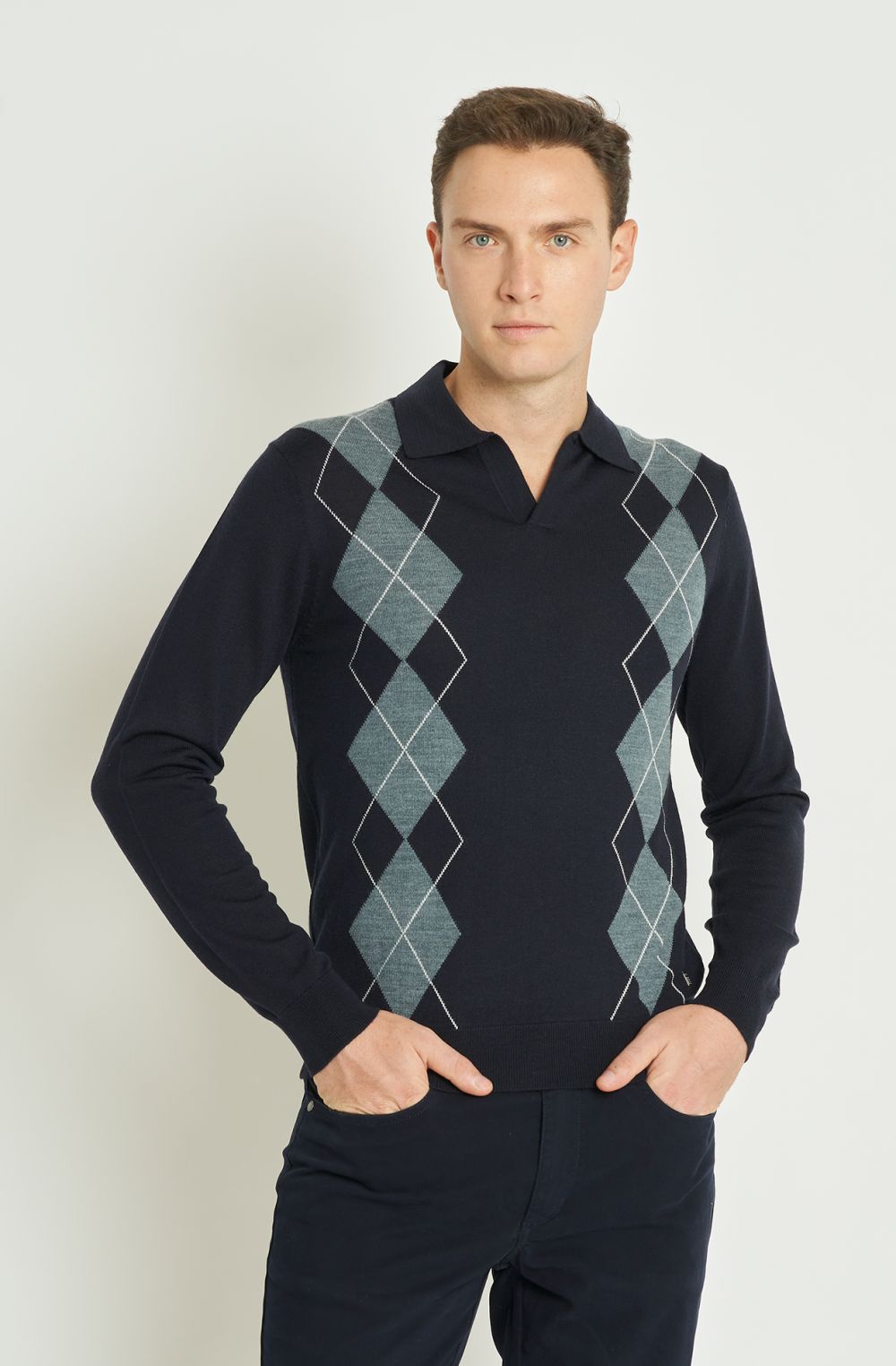 Maglia polo uomo fantasia a rombi