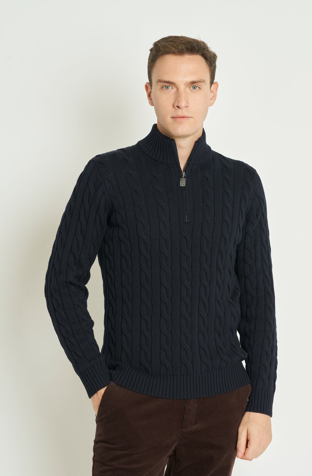 Maglia mezza zip uomo con lavorazione a trecce