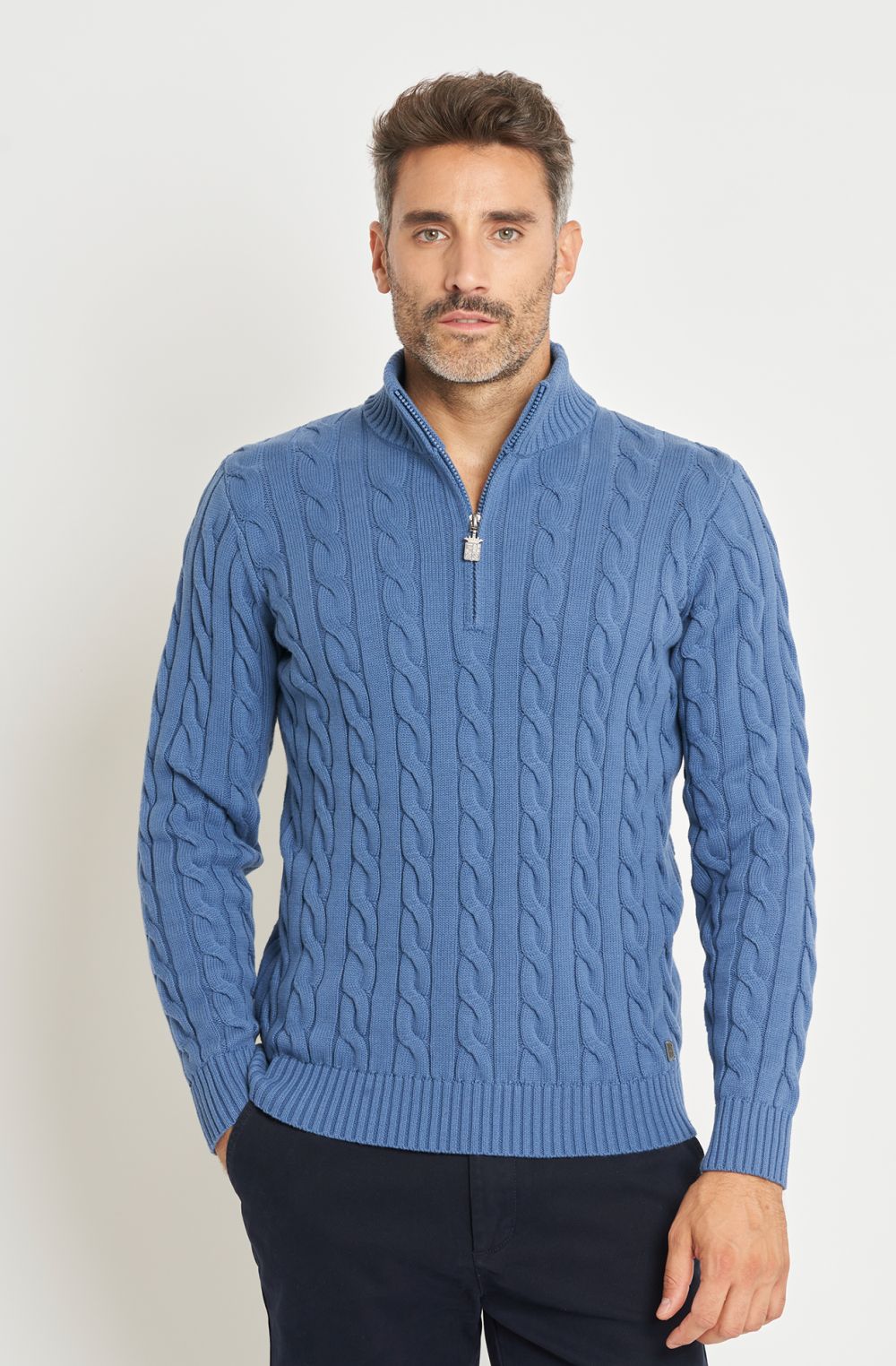 Maglia mezza zip uomo con lavorazione a trecce