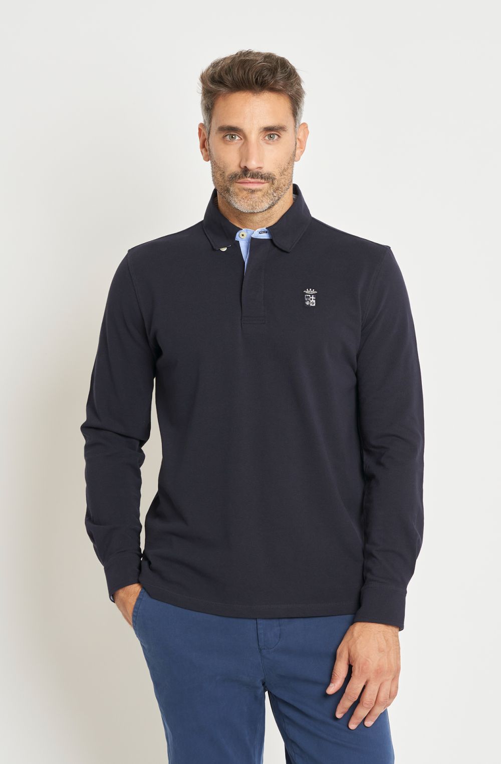Polo uomo con rifiniture in tessuto oxford