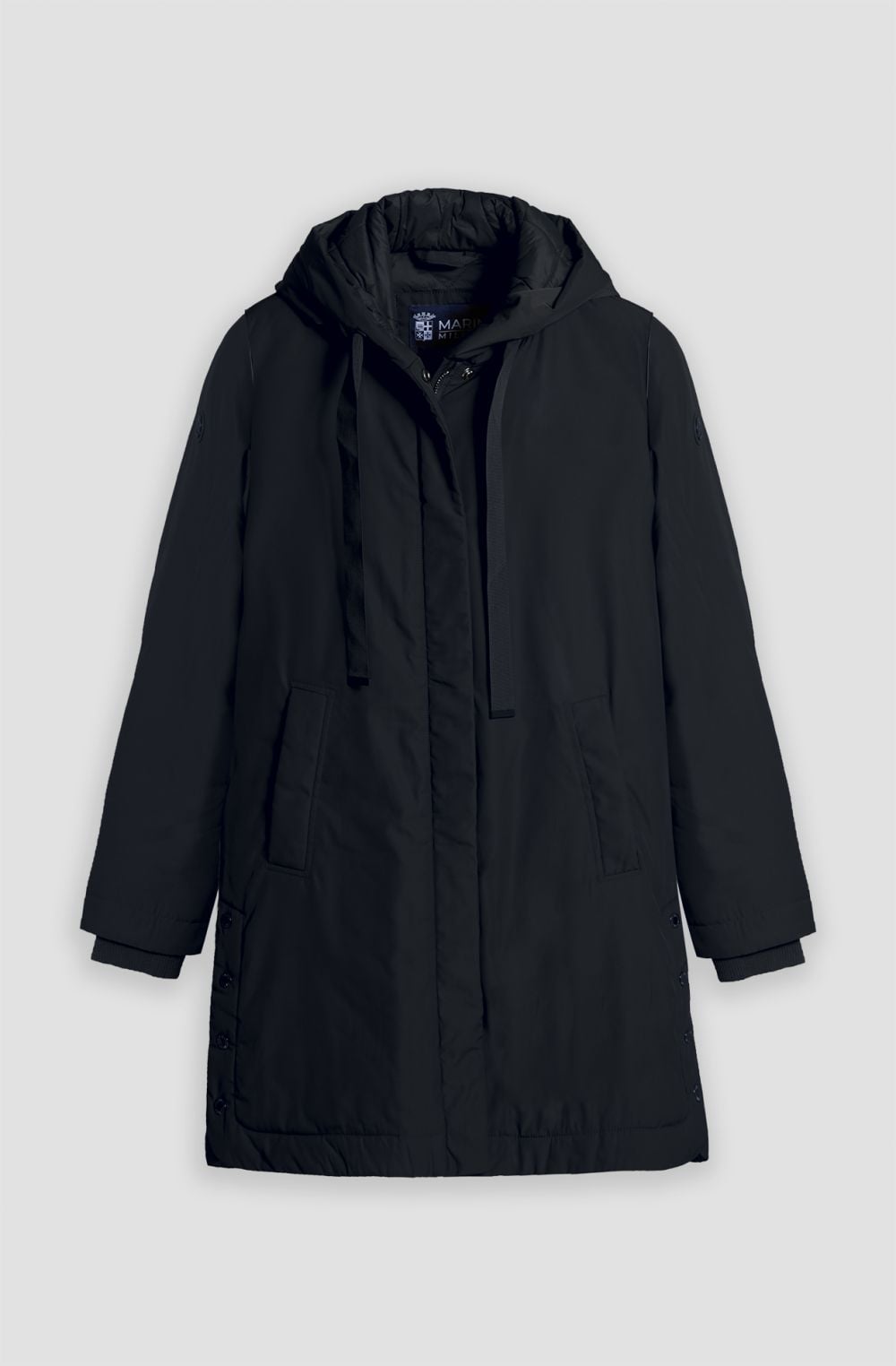 Women's coat with fixed hood