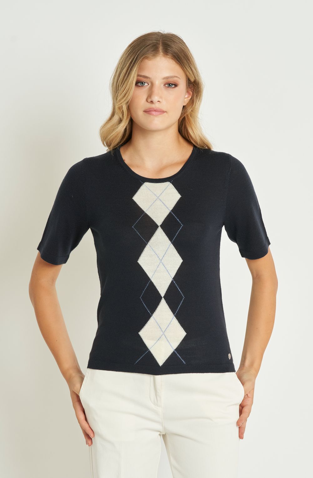 Maglia mezza manica donna con disegni geometrici